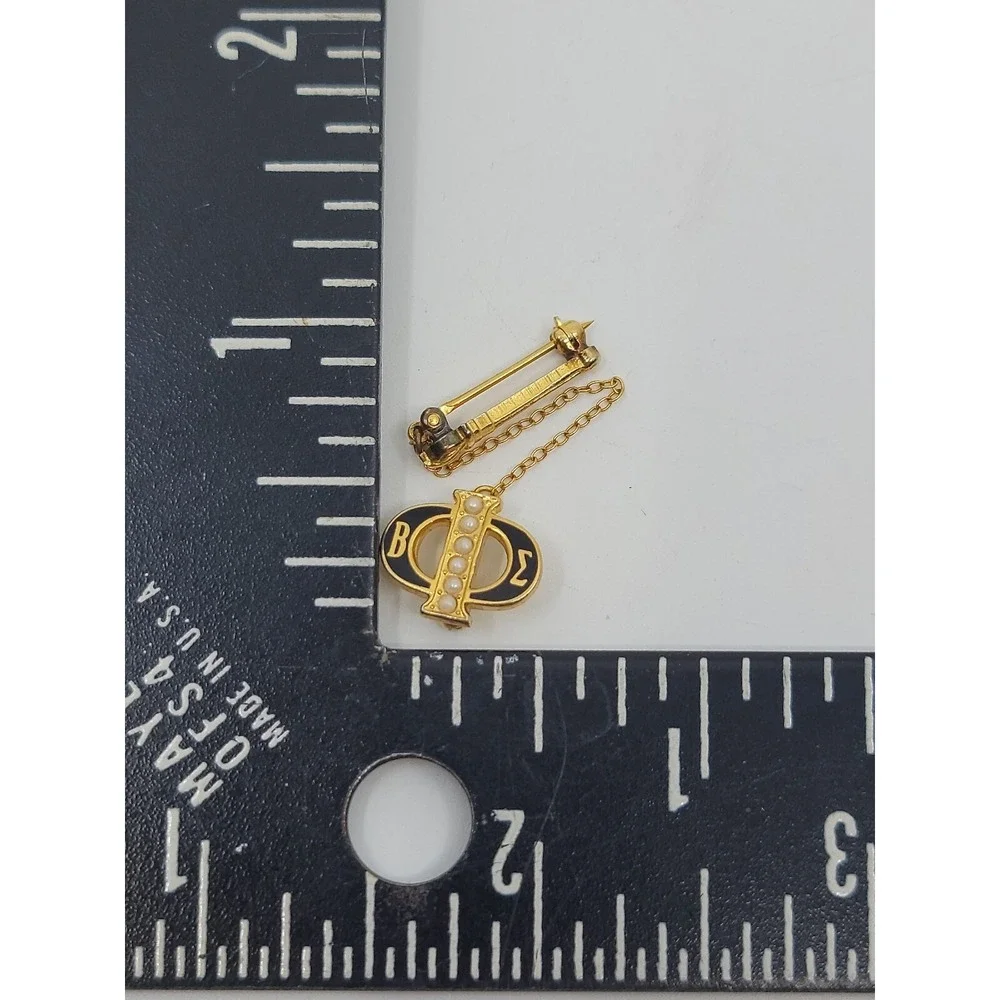 Vintage BETA SIGMA PHI Enamel Sorority Pledge‎ Pin Pinback With Pearl's Antique